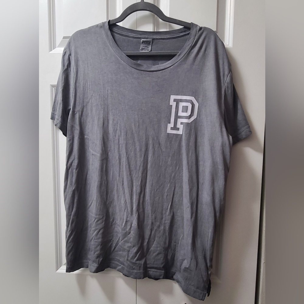 VS PINK Gray Campus Short Sleeve Tee-  Size Large